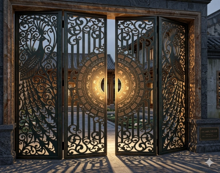 Hoa văn cổng cửa bằng công nghệ CNC Laser tại thép Kim Đồng