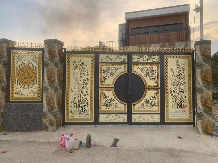 Cổng CNC hoa văn tứ quý - Mẫu cổng sắt mỹ thuật sang trọng tại Đồng Nai - KD258