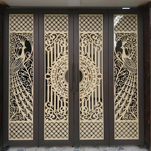 Cổng sắt CNC họa tiết trống đồng kết hợp chim công | KD009