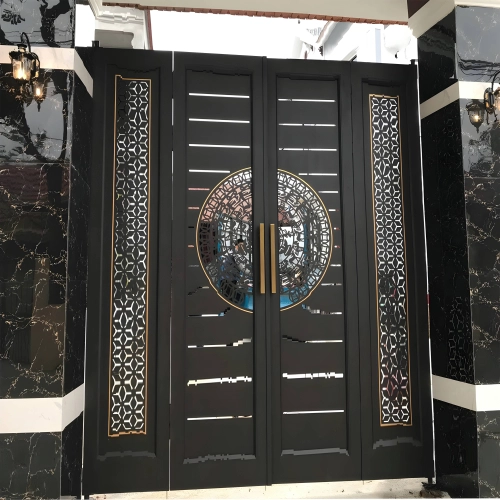 Cổng sắt CNC KD005 – Trống đồng & bông tuyết hiện đại, sang trọng