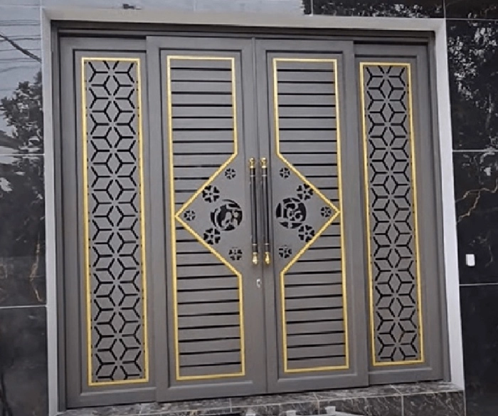 Cổng sắt CNC KD274 – sọc ngang kết hợp thư pháp Tài Lộc