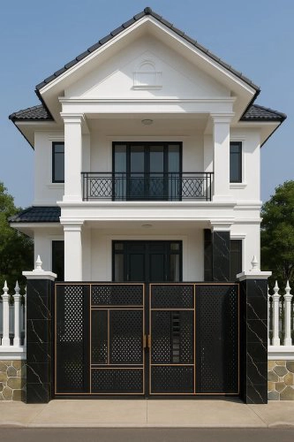 Cổng sắt CNC KD254 – thiết kế tinh gọn, hiện đại cho biệt thự mái Thái